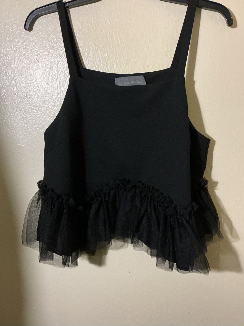 Sunday In Brooklyn Tulle Ruffle Sleeveless Tank Top Black size M